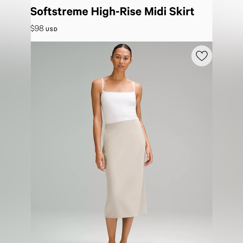 Lululemon Softstreme Midi-Skirt in tan. Size 10.